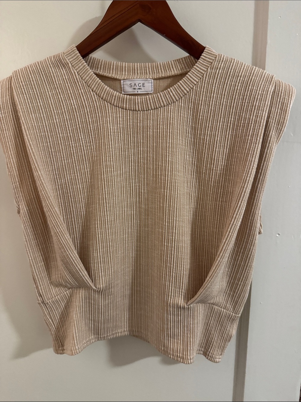 Sage Neutral Ribbed Padded-Shoulder Tank Top